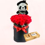 Box de 12 Rosas Rojas con peluche y bombones