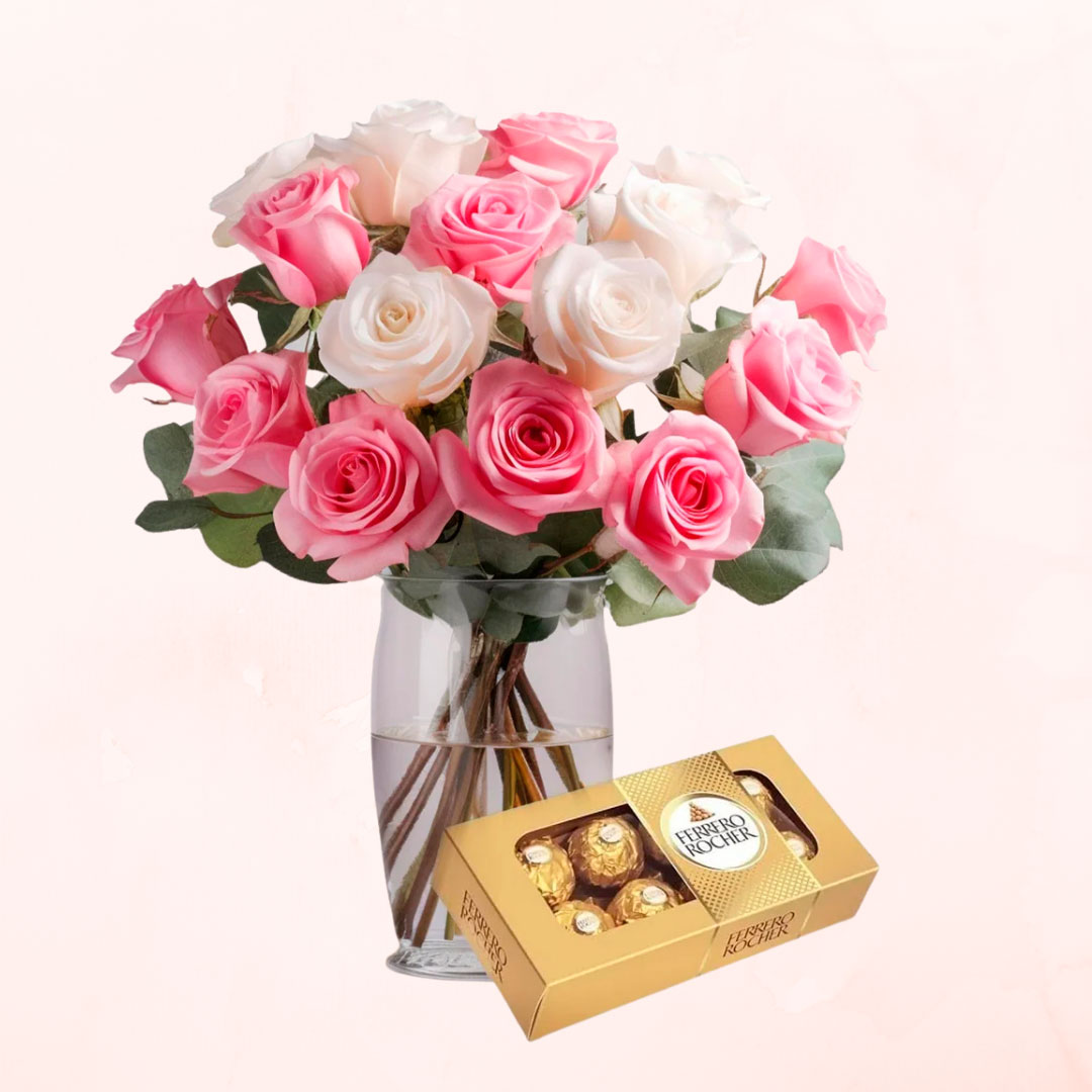 floreroderosas_floresadomicilio_floreriakamelia_floresydetalles_enviosantiago Florero de Rosas Blancas y Rosadas - Imagen 1