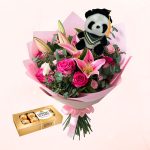Ramo de 6 Rosas Rosadas con Peluche y Bombones