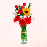 Florero de 1 Girasol 4 Gerberas y Margaritas