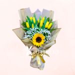 Ramo de 10 Tulipanes Amarillos y Girasol