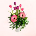 Lindo florero de Tulipanes con Gerberas