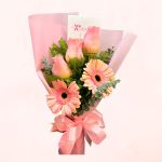 Ramo de 3 Rosas Rosadas y Gerberas