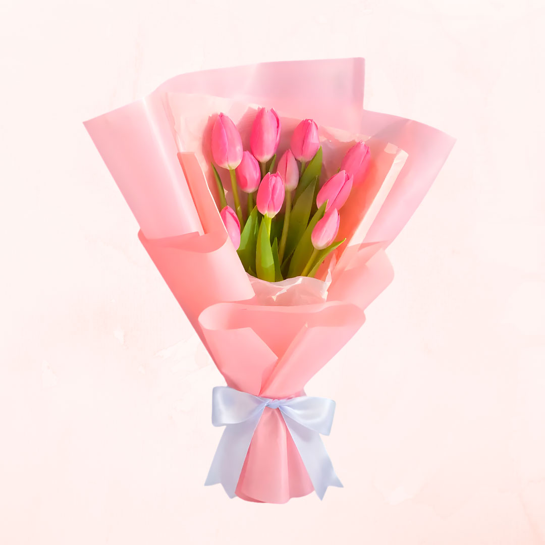 Tulipanes_floreriaadomicilio_sanvalentin_floresydetalles Ramo de 10 Tulipanes Rosados - Imagen 1